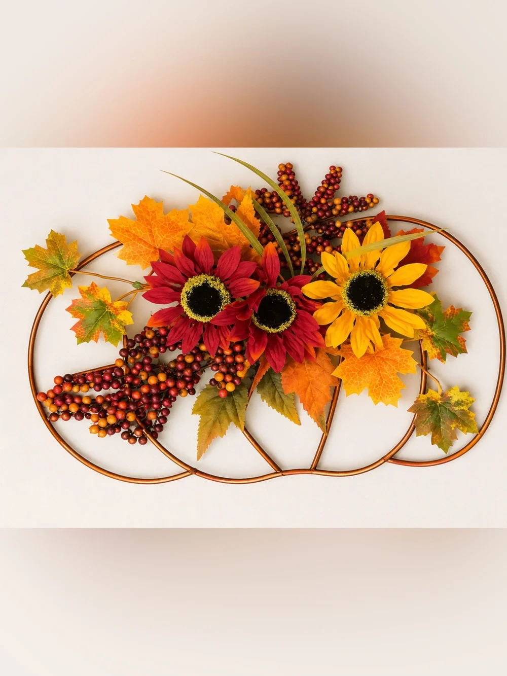 Autumn Sunflower Wall Decor - Fall Leaf & Berry Wreath Accent
